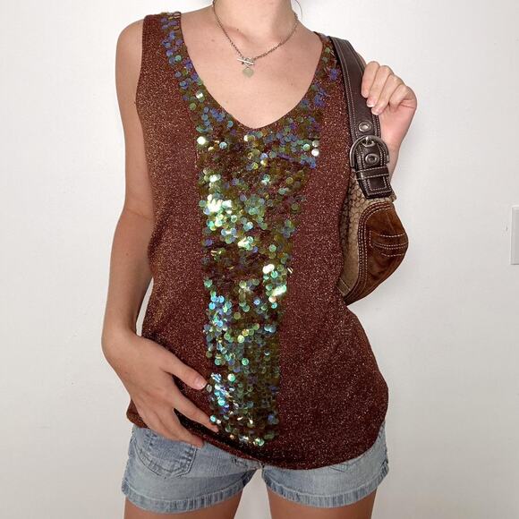 Brown sequin necessary objects tank top - Picture 2 of 6